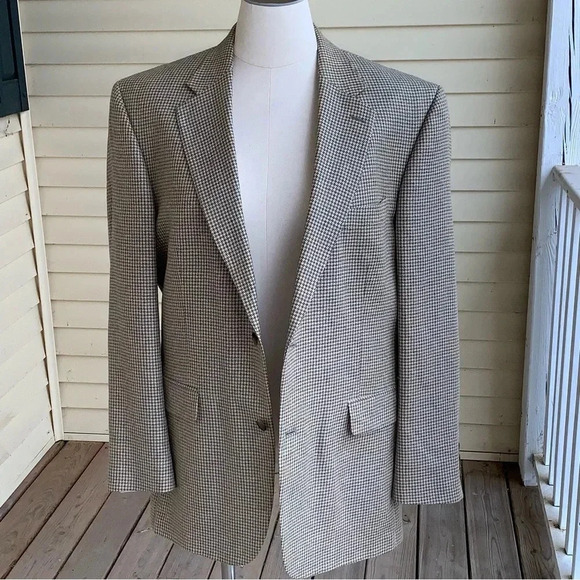 LANDS END Houndstooth Blazer Wool Silk Linen Blend Mens 46L Sport Coat Jacket - Picture 7 of 14